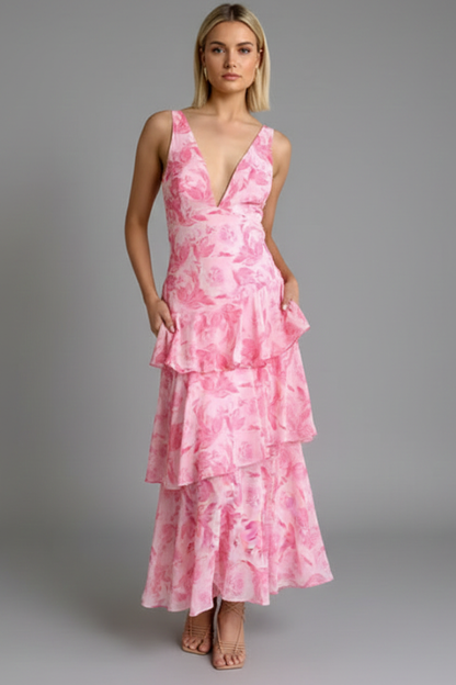 Sofía | Vestido Largo con Falda Escalonada y Cuello en V para Mujer Verano 4