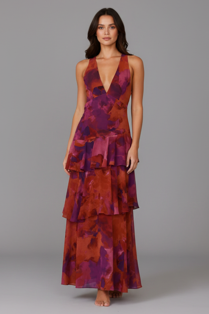 Sofía | Vestido Largo con Falda Escalonada y Cuello en V para Mujer Verano 5