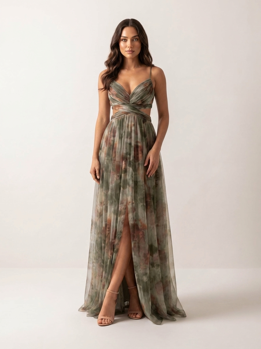 Sofía | Vestido Largo de Gasa con Estampado de Acuarela para Mujer 1