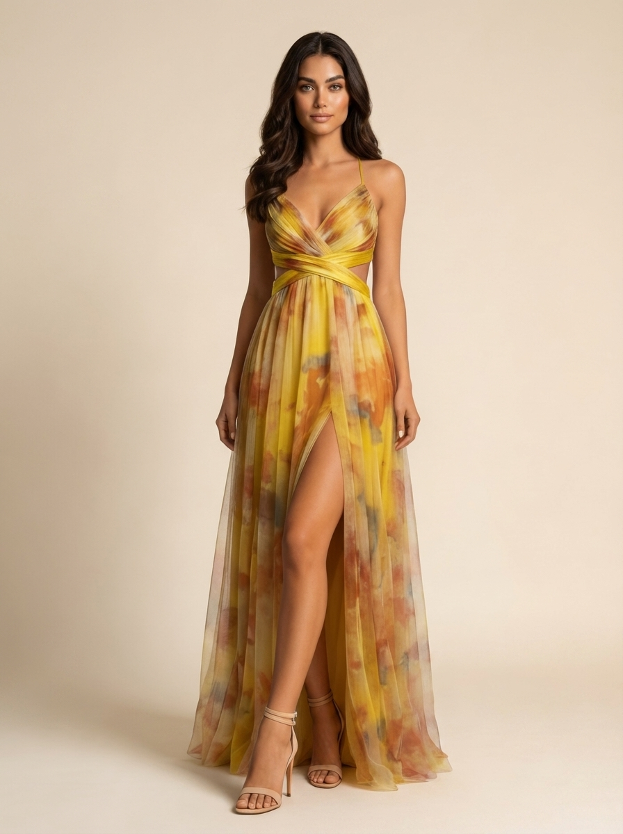 Sofía | Vestido Largo de Gasa con Estampado de Acuarela para Mujer 2