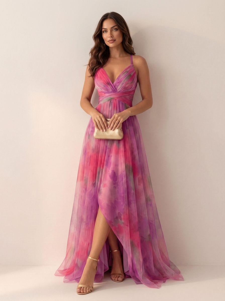 Sofía | Vestido Largo de Gasa con Estampado de Acuarela para Mujer 3