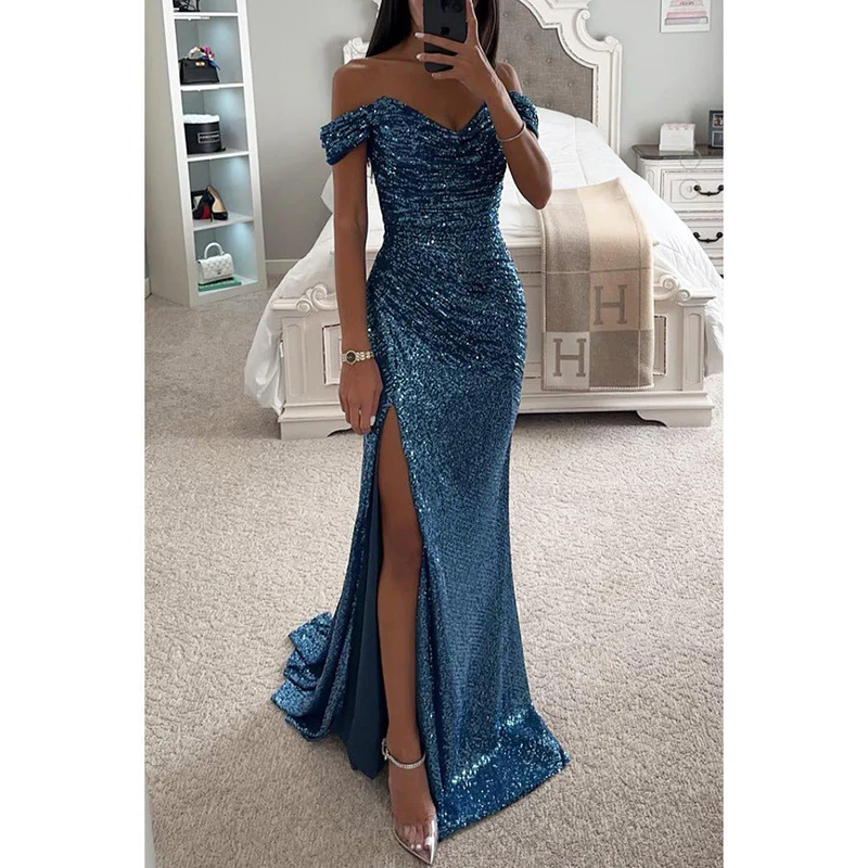Sofía | Vestido Largo de Lentejuelas con Hombros Descubiertos para Mujer 4