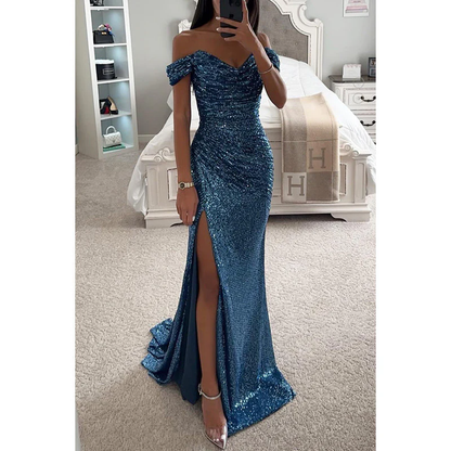 Sofía | Vestido Largo de Lentejuelas con Hombros Descubiertos para Mujer 4