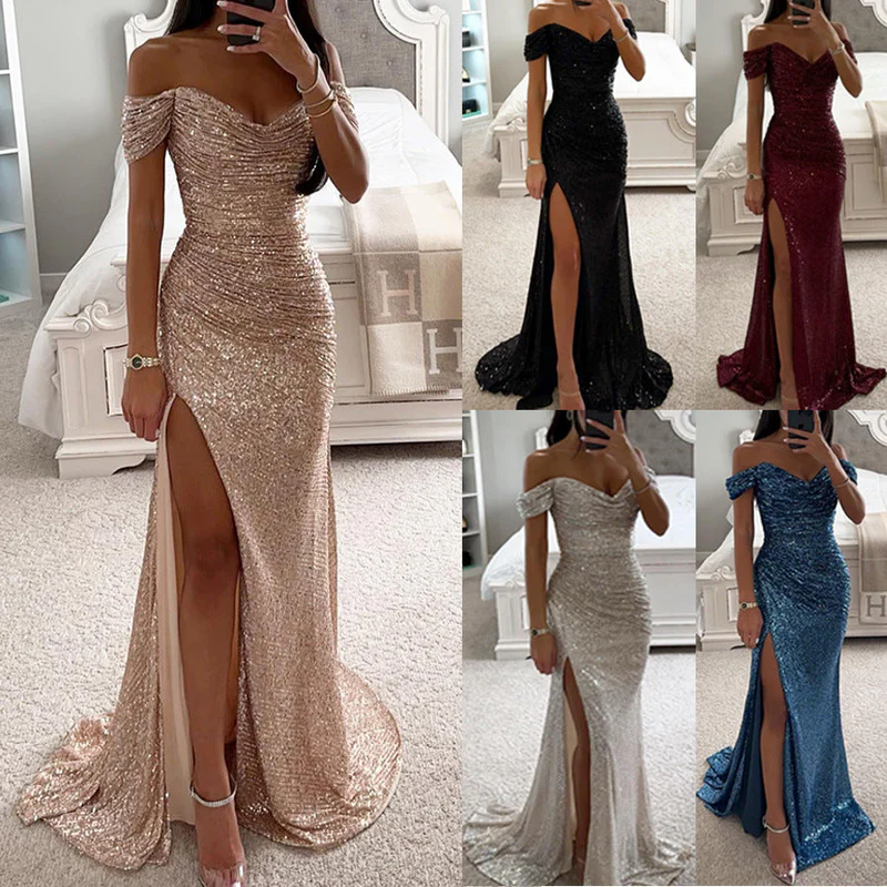 Sofía | Vestido Largo de Lentejuelas con Hombros Descubiertos para Mujer 6