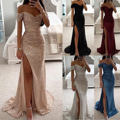 Sofía | Vestido Largo de Lentejuelas con Hombros Descubiertos para Mujer 6