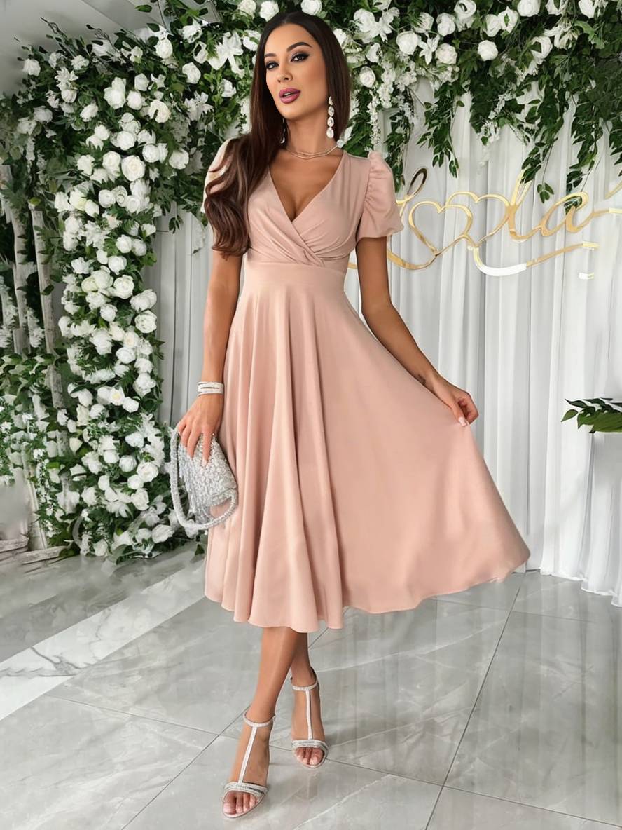 Sofía | Vestido Midi Elegante para Mujer con Mangas Abullonadas y Falda Acampanada 0