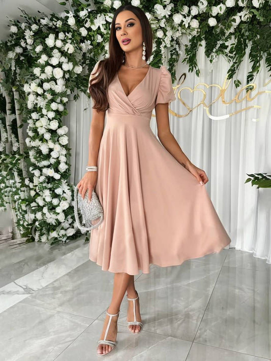 Sofía | Vestido Midi Elegante para Mujer con Mangas Abullonadas y Falda Acampanada 0