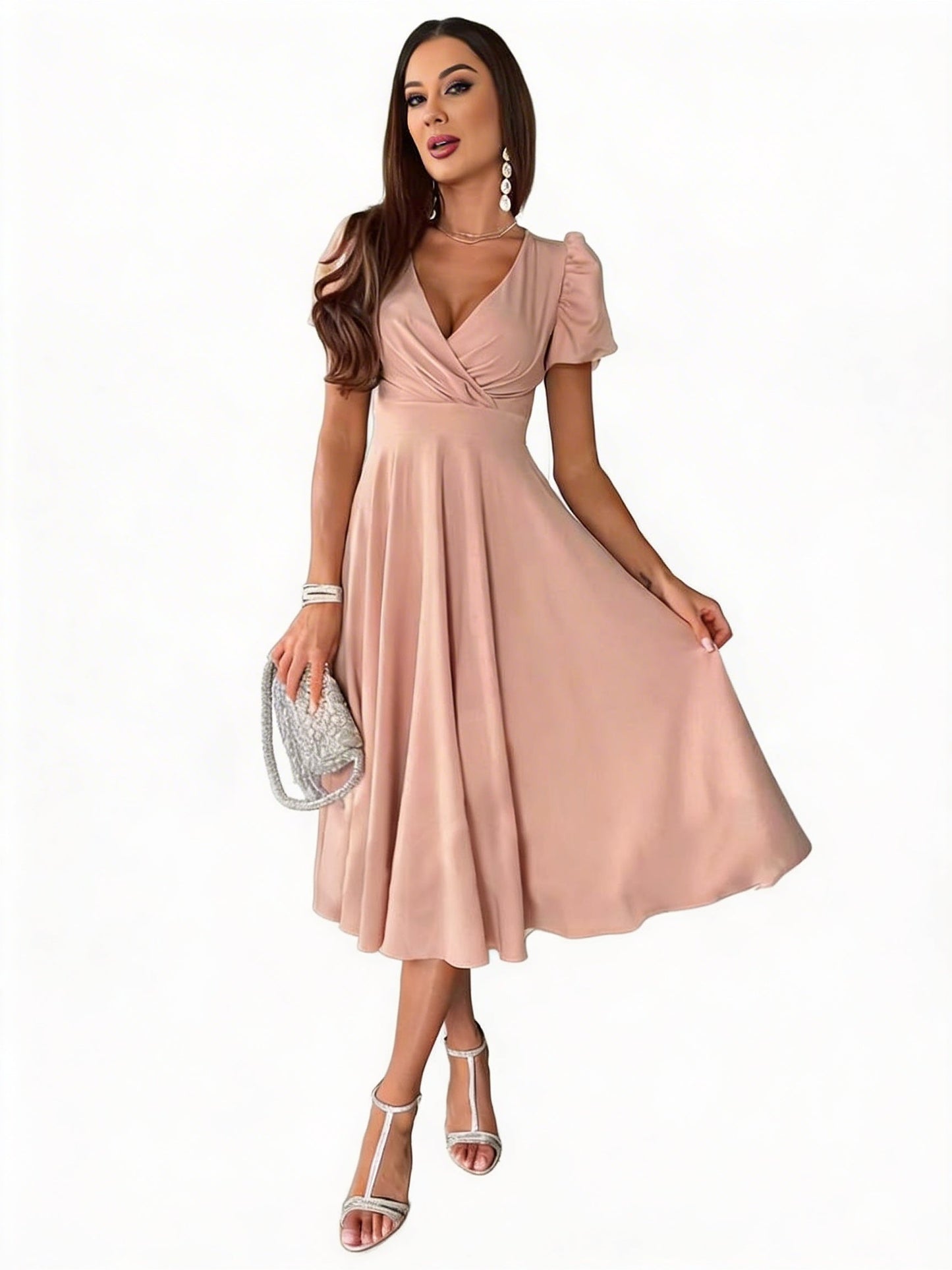 Sofía | Vestido Midi Elegante para Mujer con Mangas Abullonadas y Falda Acampanada 1