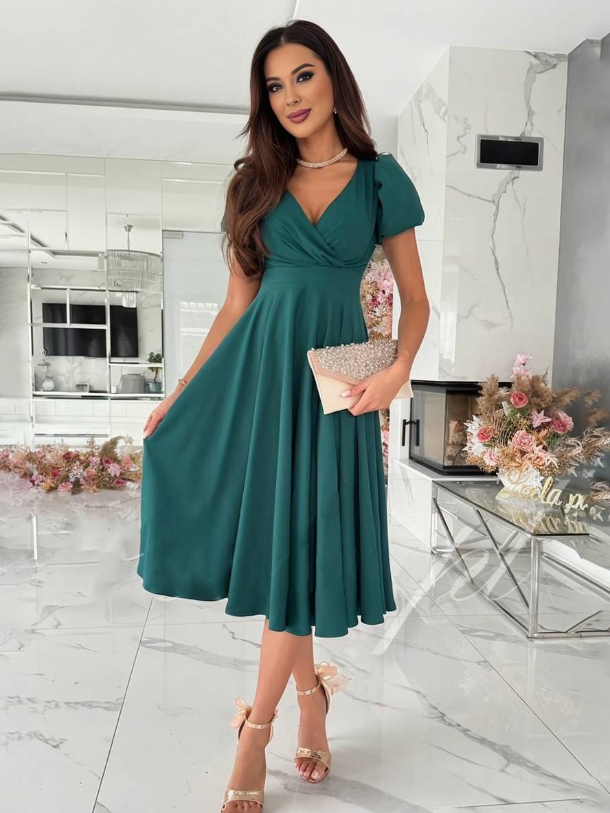 Sofía | Vestido Midi Elegante para Mujer con Mangas Abullonadas y Falda Acampanada 3