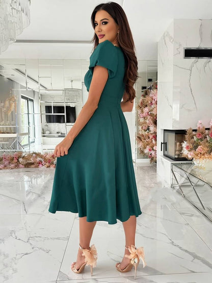 Sofía | Vestido Midi Elegante para Mujer con Mangas Abullonadas y Falda Acampanada 4