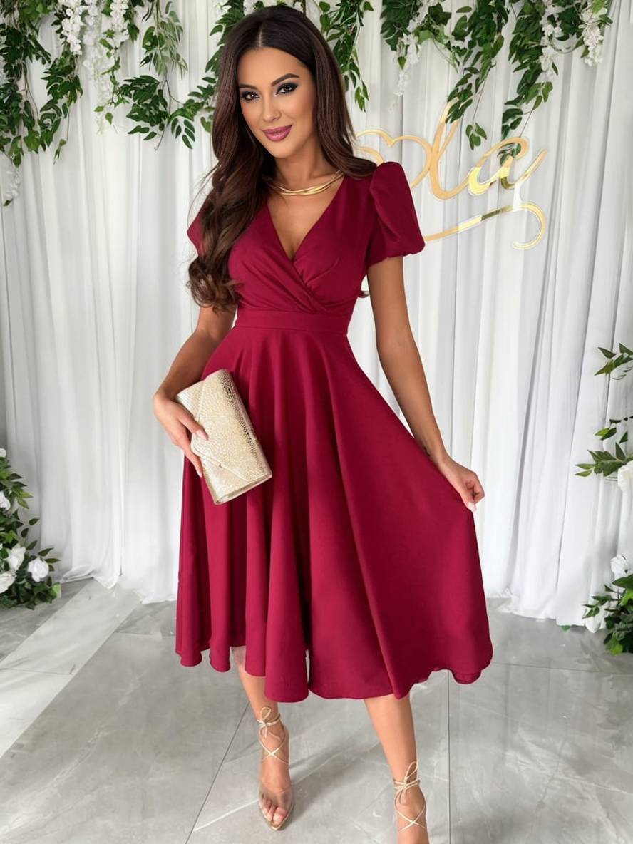 Sofía | Vestido Midi Elegante para Mujer con Mangas Abullonadas y Falda Acampanada 6