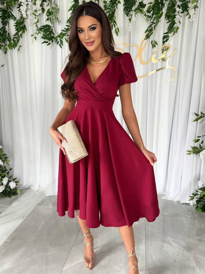 Sofía | Vestido Midi Elegante para Mujer con Mangas Abullonadas y Falda Acampanada 6