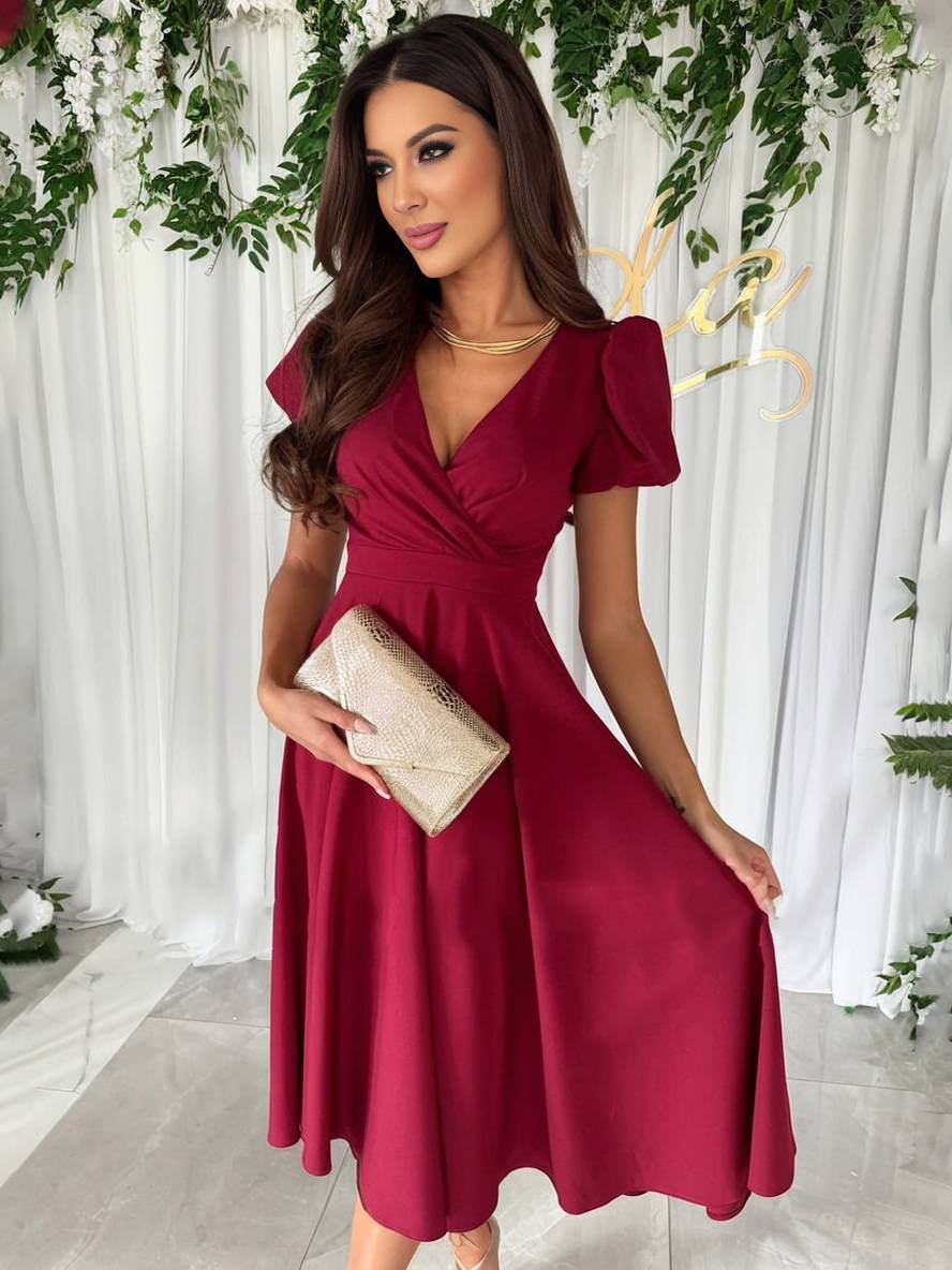 Sofía | Vestido Midi Elegante para Mujer con Mangas Abullonadas y Falda Acampanada 7