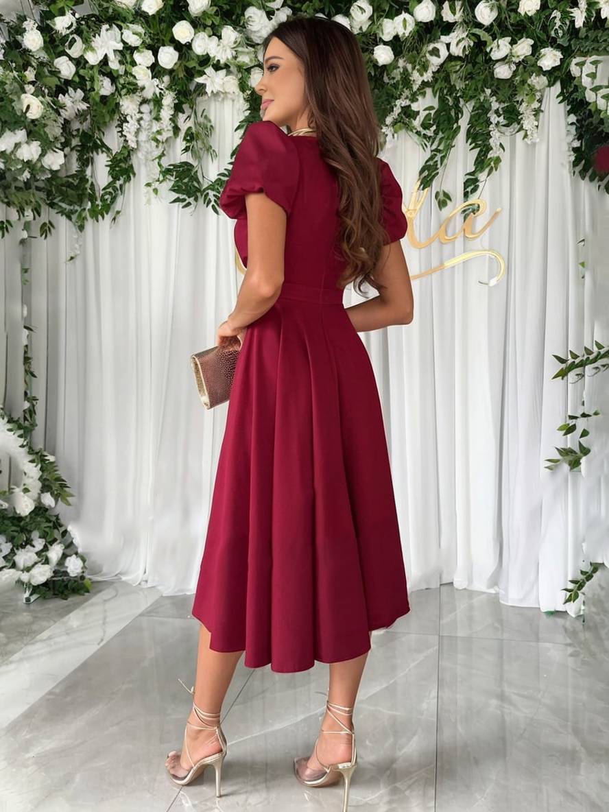 Sofía | Vestido Midi Elegante para Mujer con Mangas Abullonadas y Falda Acampanada 8