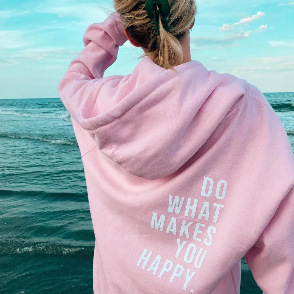 Sudadera Rosa con Capucha y Estampado Inspirador 'Do What Makes You Happy' | Comodidad y Estilo Casual 0
