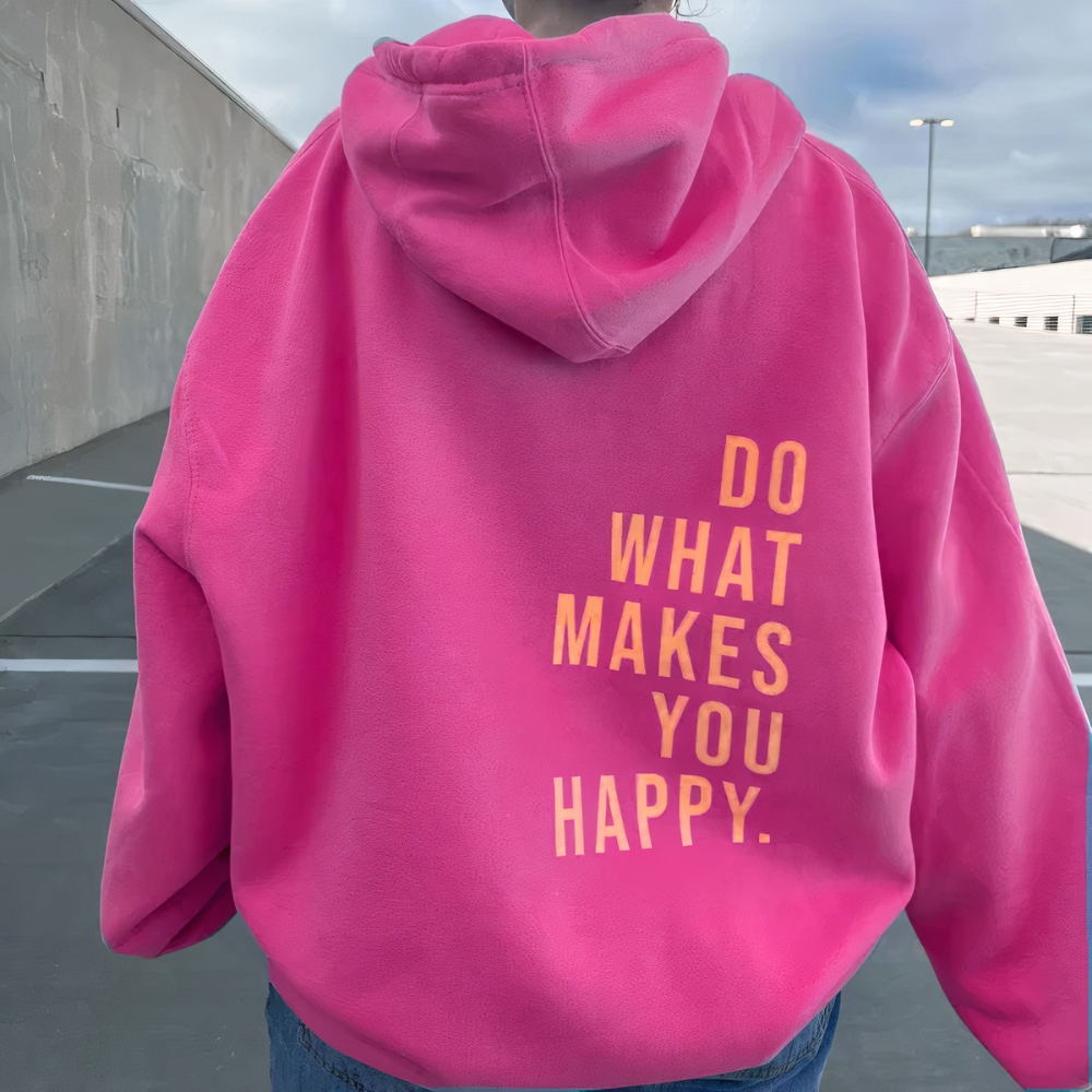 Sudadera Rosa con Capucha y Estampado Inspirador 'Do What Makes You Happy' | Comodidad y Estilo Casual 2
