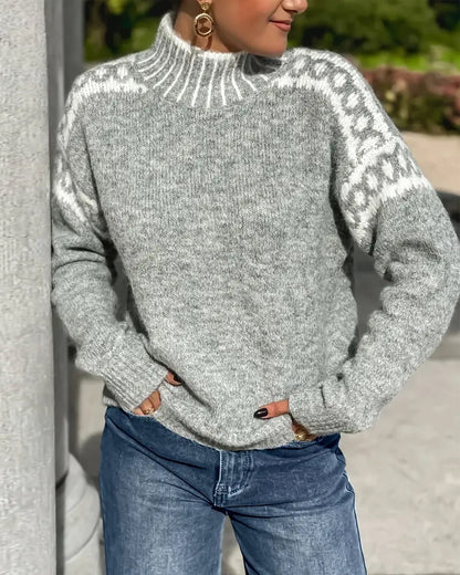 Suéter Mujer | Suéter de Punto Estampado con Cuello Alto | Estilo y Comodidad para Otoño 0