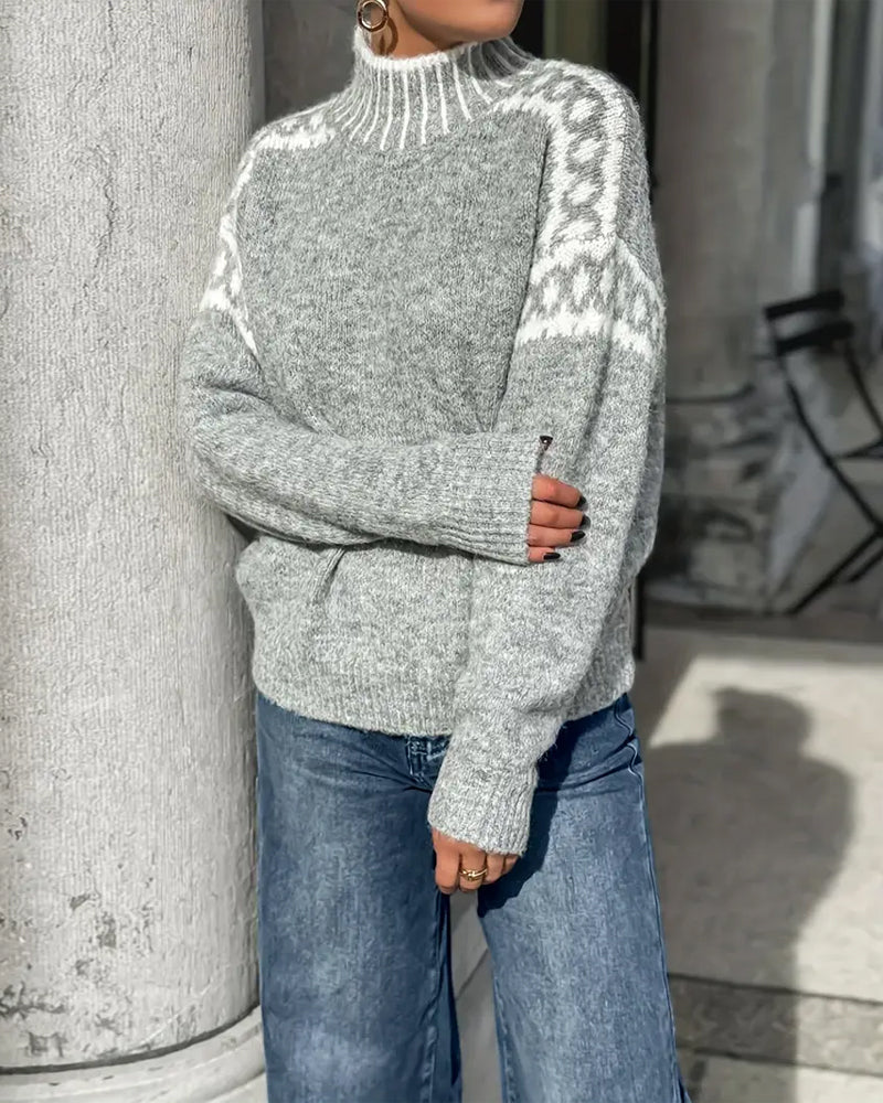 Suéter Mujer | Suéter de Punto Estampado con Cuello Alto | Estilo y Comodidad para Otoño 4