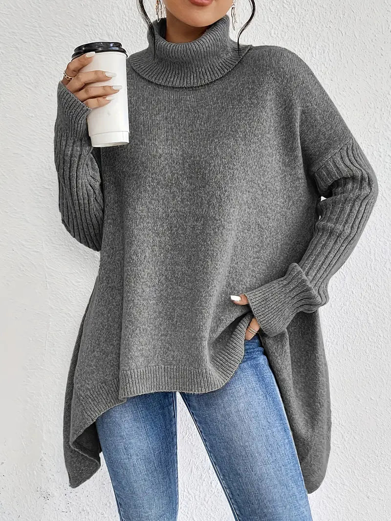 Suéter Mujer | Suéter de Punto con Cuello Alto y Abertura Lateral | Comodidad y Estilo para Otoño 2