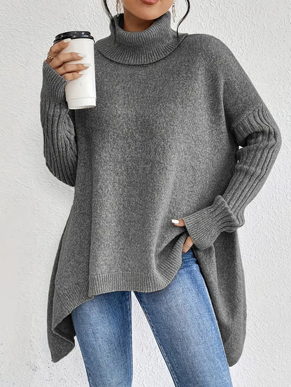 Suéter Mujer | Suéter de Punto con Cuello Alto y Abertura Lateral | Comodidad y Estilo para Otoño 2