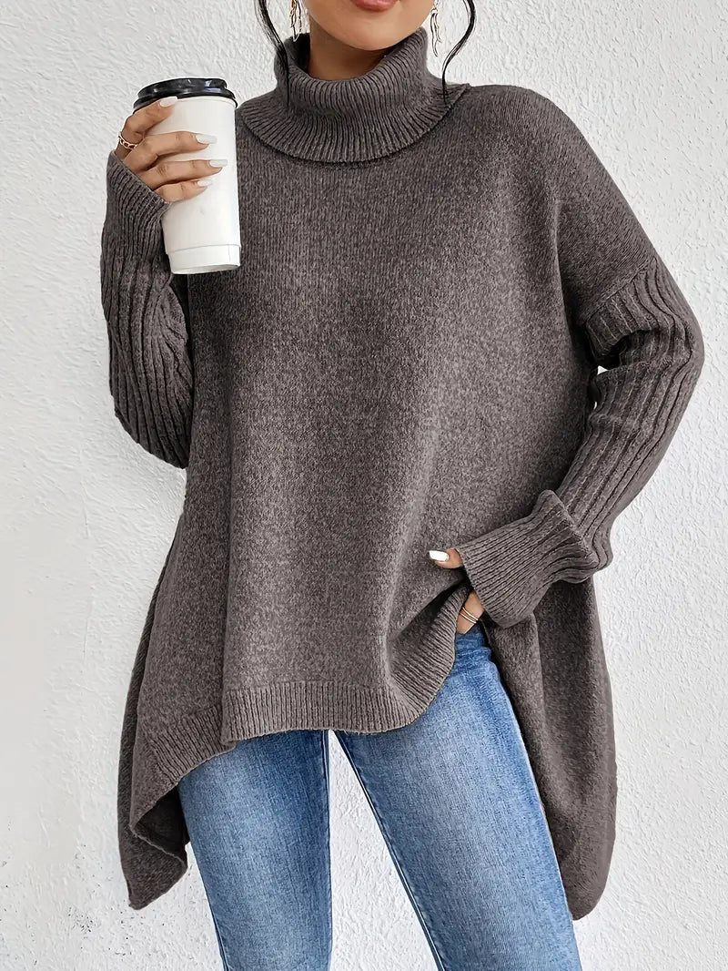 Suéter Mujer | Suéter de Punto con Cuello Alto y Abertura Lateral | Comodidad y Estilo para Otoño 3