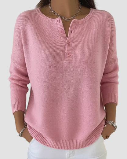 Suéter de Manga Larga con Cuello Henley y Tejido Suave | Estilo Relajado para Uso Diario 1