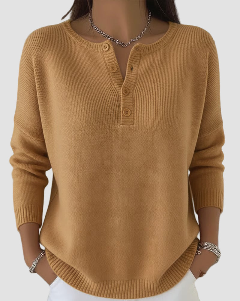Suéter de Manga Larga con Cuello Henley y Tejido Suave | Estilo Relajado para Uso Diario 2