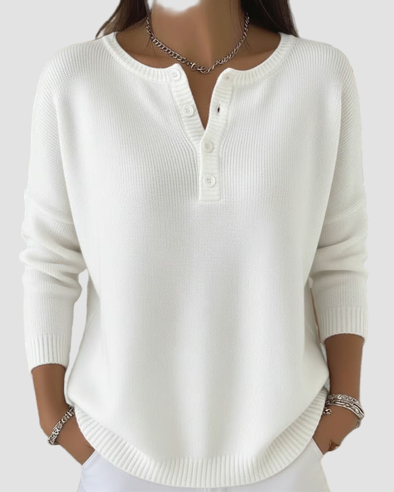 Suéter de Manga Larga con Cuello Henley y Tejido Suave | Estilo Relajado para Uso Diario 3