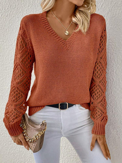 Suéter de Punto | Jersey con Cuello en V y Mangas Caladas | Textura Suave para Comodidad y Estilo 3