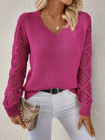 Suéter de Punto | Jersey con Cuello en V y Mangas Caladas | Textura Suave para Comodidad y Estilo 4
