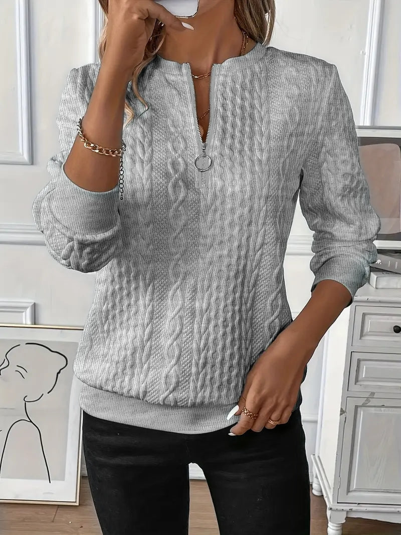Top de Manga Larga con Cuello de Cremallera y Tejido Trenzado | Comodidad y Estilo para el Uso Diario 9
