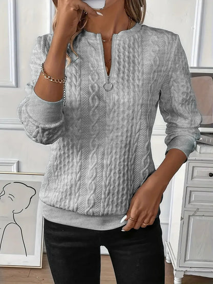 Top de Manga Larga con Cuello de Cremallera y Tejido Trenzado | Comodidad y Estilo para el Uso Diario 9