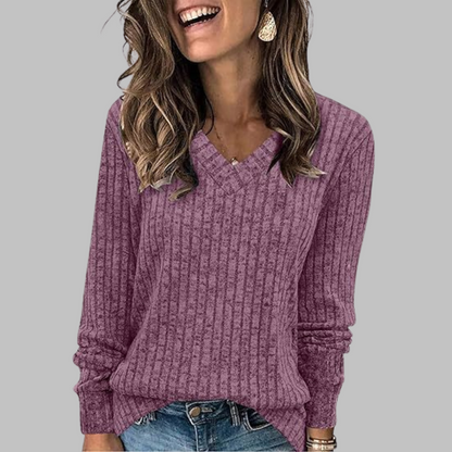 Top de Punto | Camiseta de Manga Larga con Cuello en V Acanalado | Tejido Suave y Transpirable para Comodidad Diaria 10