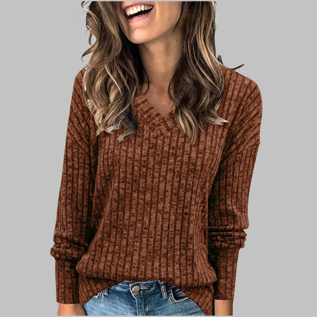 Top de Punto | Camiseta de Manga Larga con Cuello en V Acanalado | Tejido Suave y Transpirable para Comodidad Diaria 8