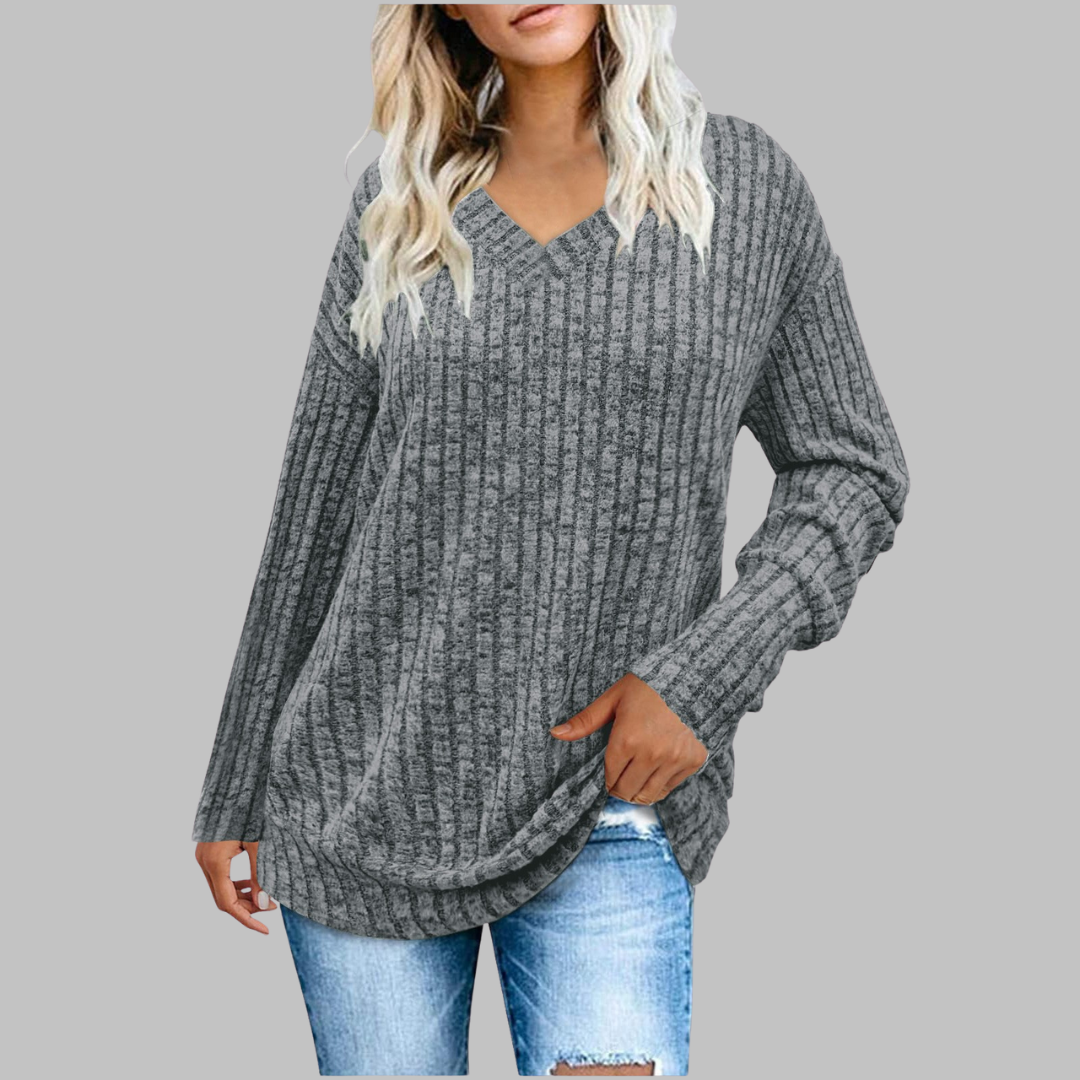 Top de Punto | Camiseta de Manga Larga con Cuello en V Acanalado | Tejido Suave y Transpirable para Comodidad Diaria 9