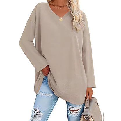 Túnica Suave | Blusa de Manga Larga con Escote en V | Comodidad Diaria para Looks Versátiles 0