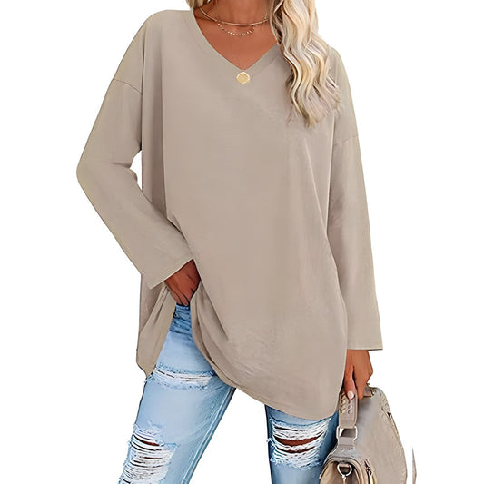 Túnica Suave | Blusa de Manga Larga con Escote en V | Comodidad Diaria para Looks Versátiles 0