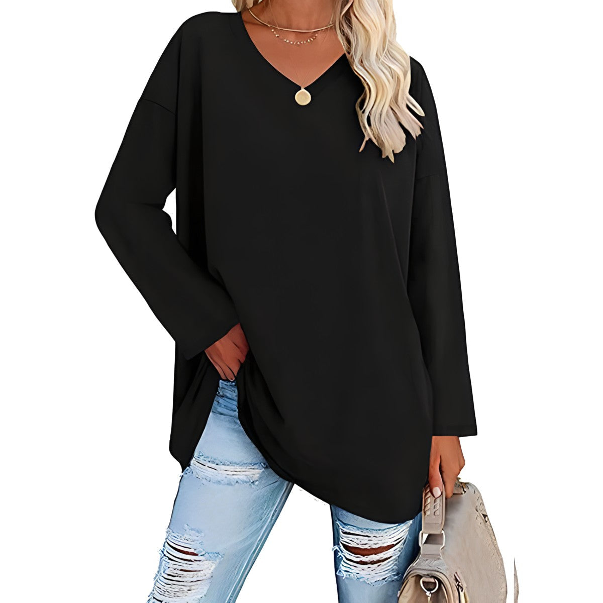 Túnica Suave | Blusa de Manga Larga con Escote en V | Comodidad Diaria para Looks Versátiles 11