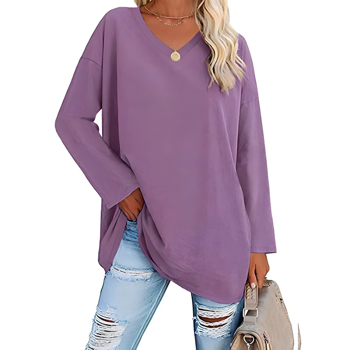 Túnica Suave | Blusa de Manga Larga con Escote en V | Comodidad Diaria para Looks Versátiles 12