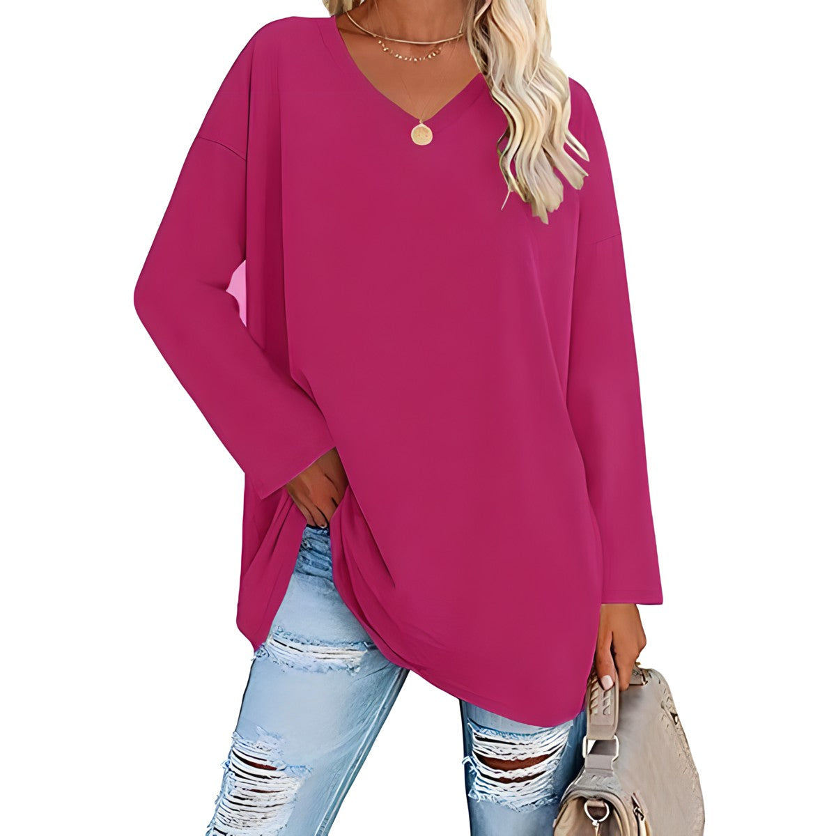 Túnica Suave | Blusa de Manga Larga con Escote en V | Comodidad Diaria para Looks Versátiles 4