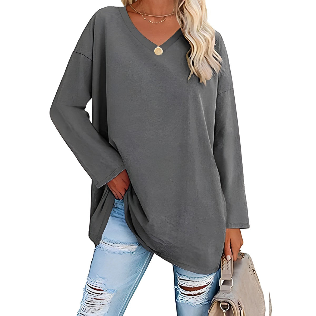 Túnica Suave | Blusa de Manga Larga con Escote en V | Comodidad Diaria para Looks Versátiles 5