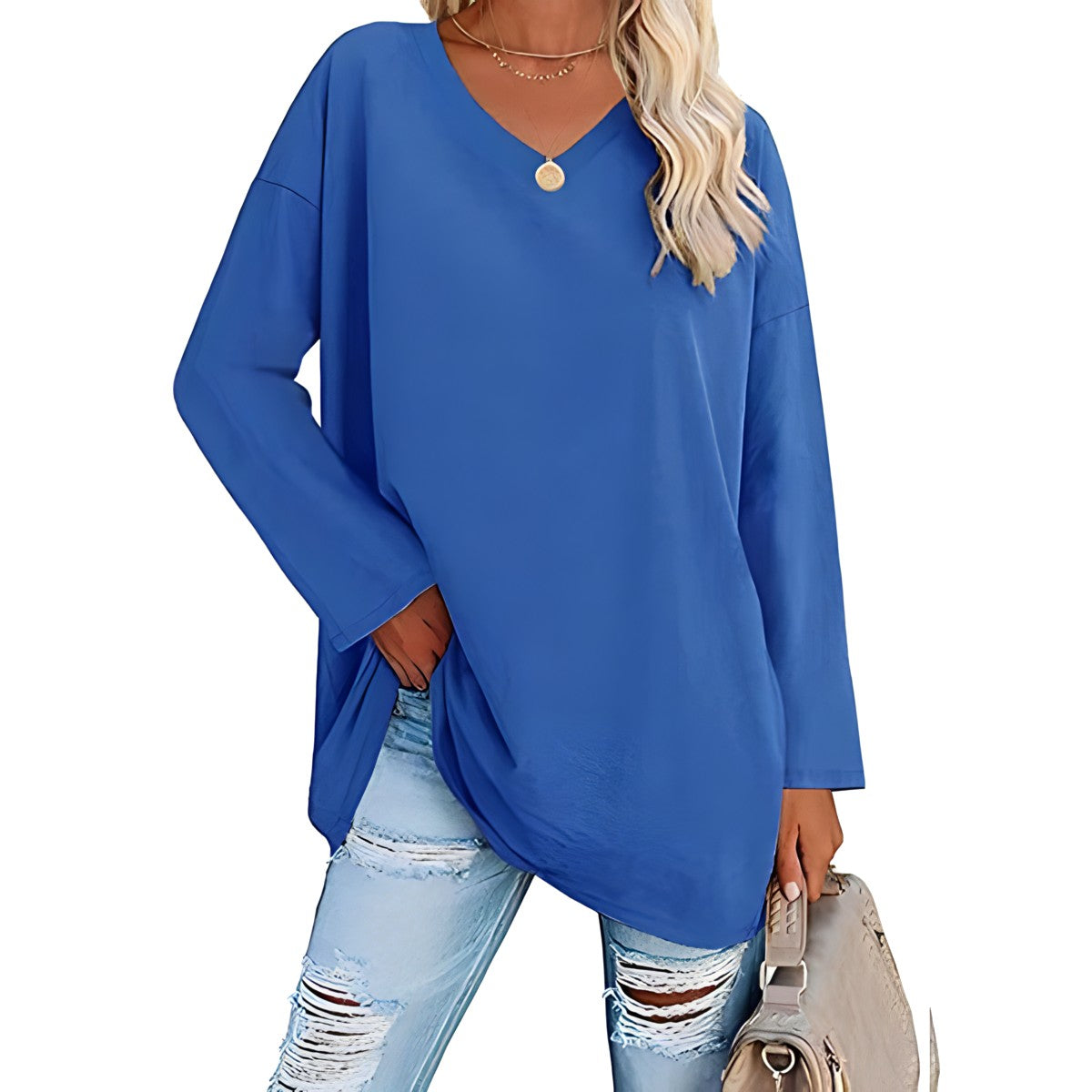 Túnica Suave | Blusa de Manga Larga con Escote en V | Comodidad Diaria para Looks Versátiles 7