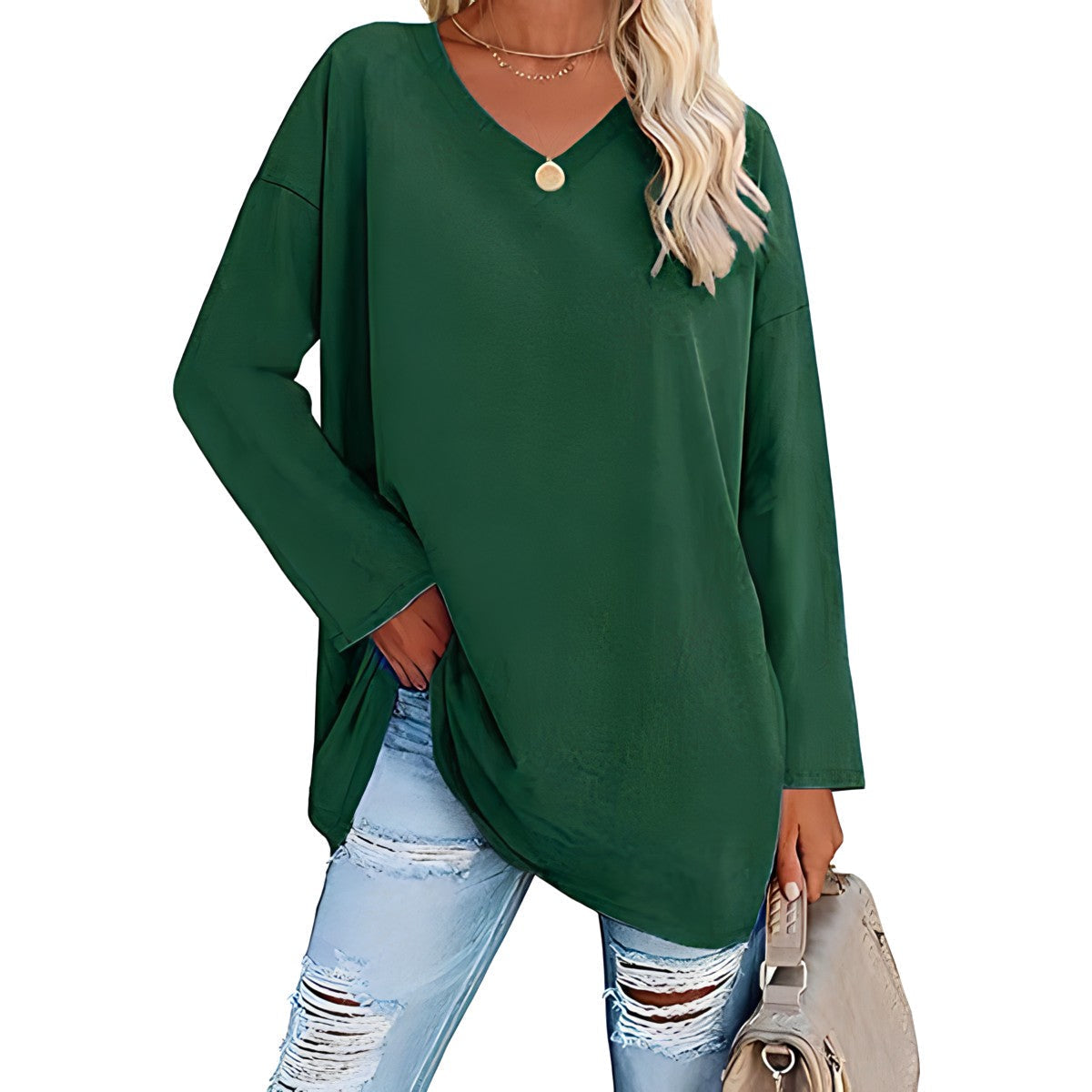 Túnica Suave | Blusa de Manga Larga con Escote en V | Comodidad Diaria para Looks Versátiles 8