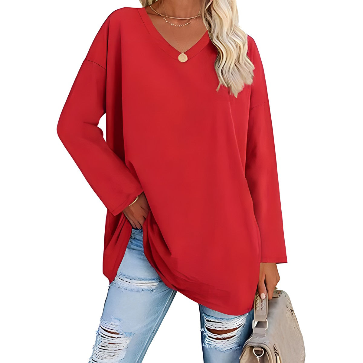 Túnica Suave | Blusa de Manga Larga con Escote en V | Comodidad Diaria para Looks Versátiles 9