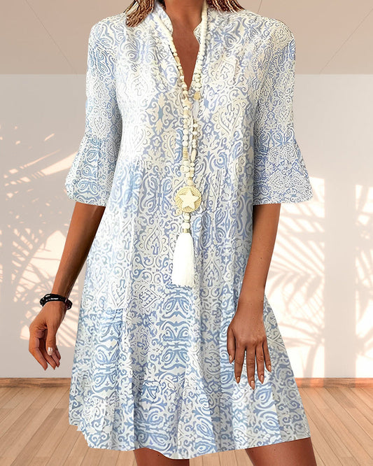 Valentina | Minivestido Bohemio de Manga Acampanada y Cuello en V para Mujer 0