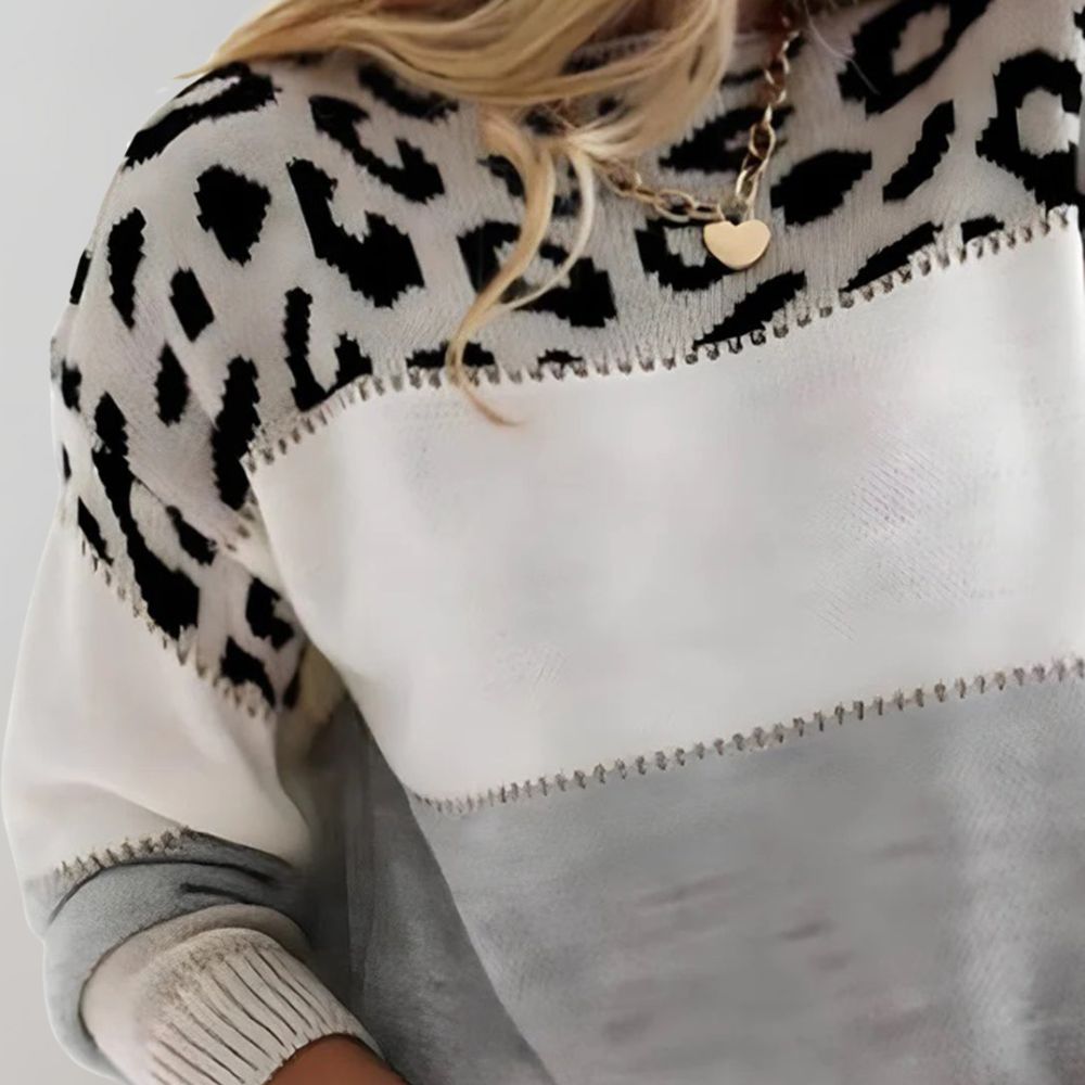 Valentina | Suéter de Punto con Panel de Leopardo para Mujer 1