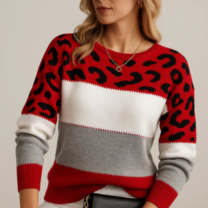 Valentina | Suéter de Punto con Panel de Leopardo para Mujer 6