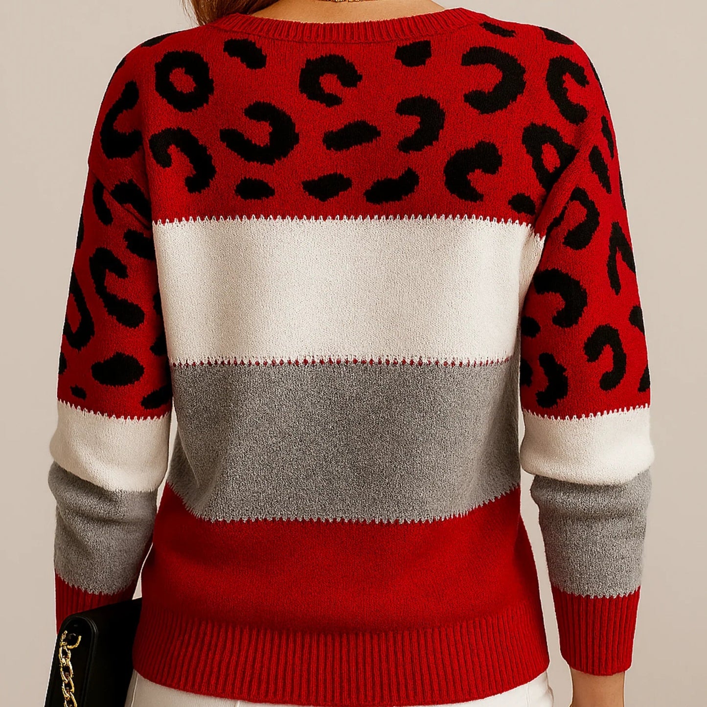 Valentina | Suéter de Punto con Panel de Leopardo para Mujer 7