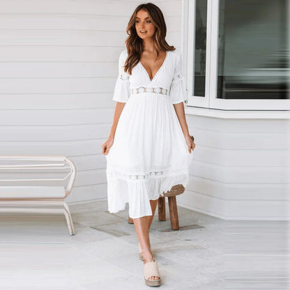 Valentina | Vestido Fluido Blanco con Encaje para Mujer 1