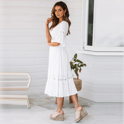 Valentina | Vestido Fluido Blanco con Encaje para Mujer 3